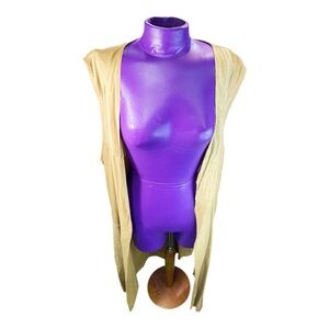 Melrose Vintage Rayon Blend Chic tan Sleeveless Open Cardigan Made in USA M